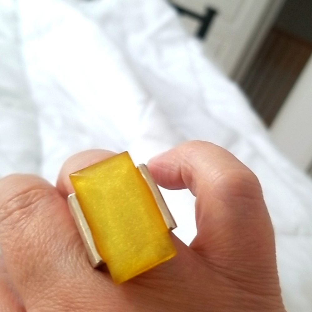 Faux Gem stone silver ring